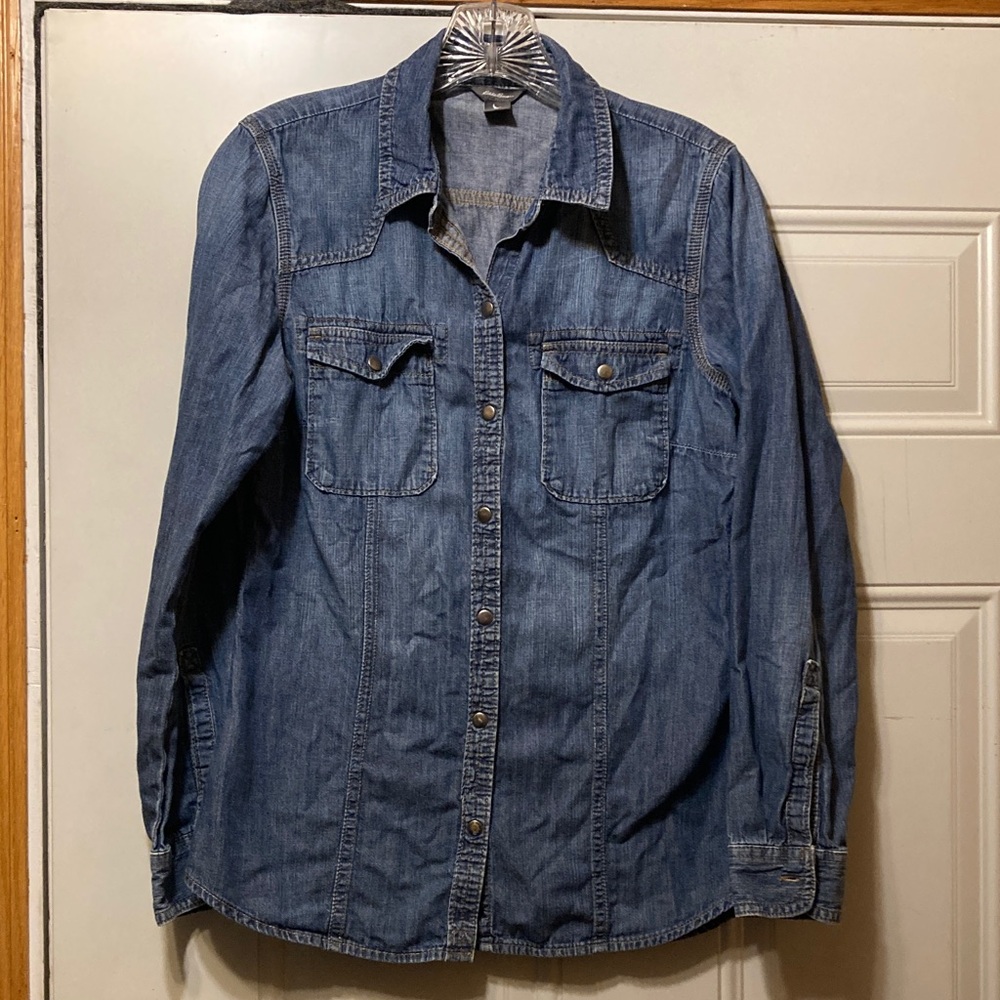 Eddie Bauer Classic Blue Denim Shirt S